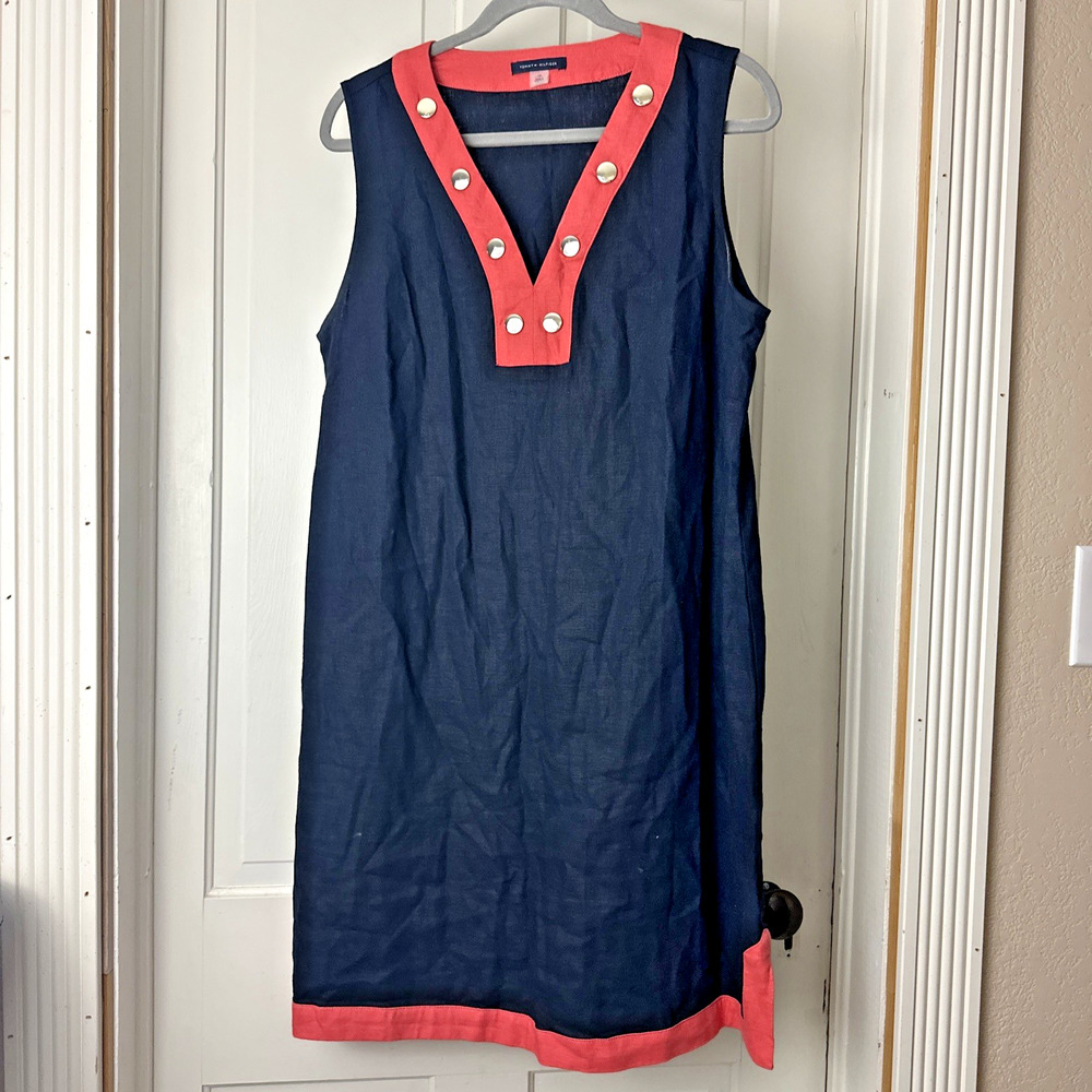 Tommy Hilfiger Womens Navy & Pink Sleeveless V-Neck dress 14